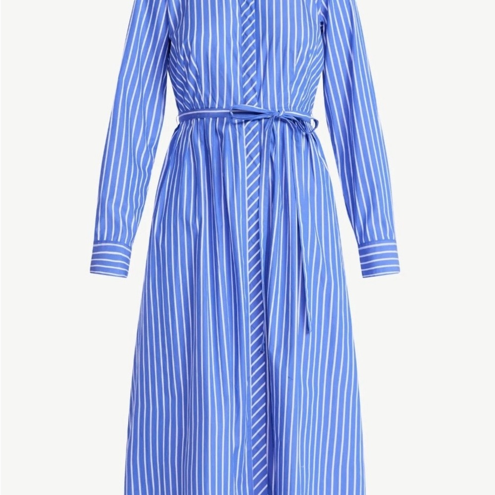 Blue Striped Tie-Waist Shirt Dress
